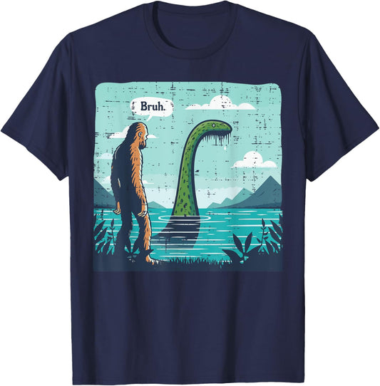 Bigfoot Bruh Loch Ness Funny Saying Sasquatch Men Women Kids T-Shirt - T-Shirt | Navy