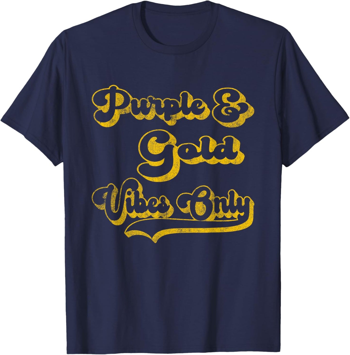Purple Gold Vibes Only School Pride Team Colors Retro T-Shirt - T-Shirt | Navy