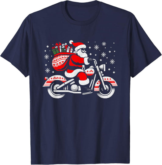Santa Claus Biker - Vintage Motorcycle Xmas Christmas Lover T-Shirt - T-Shirt | Navy