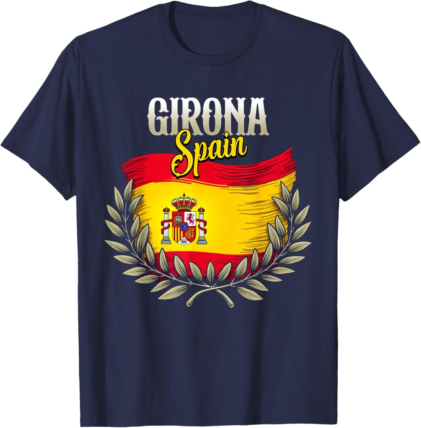 Girona Spain Flag Spanish City Girona Vacation Travel T-Shirt - T-Shirt | Navy