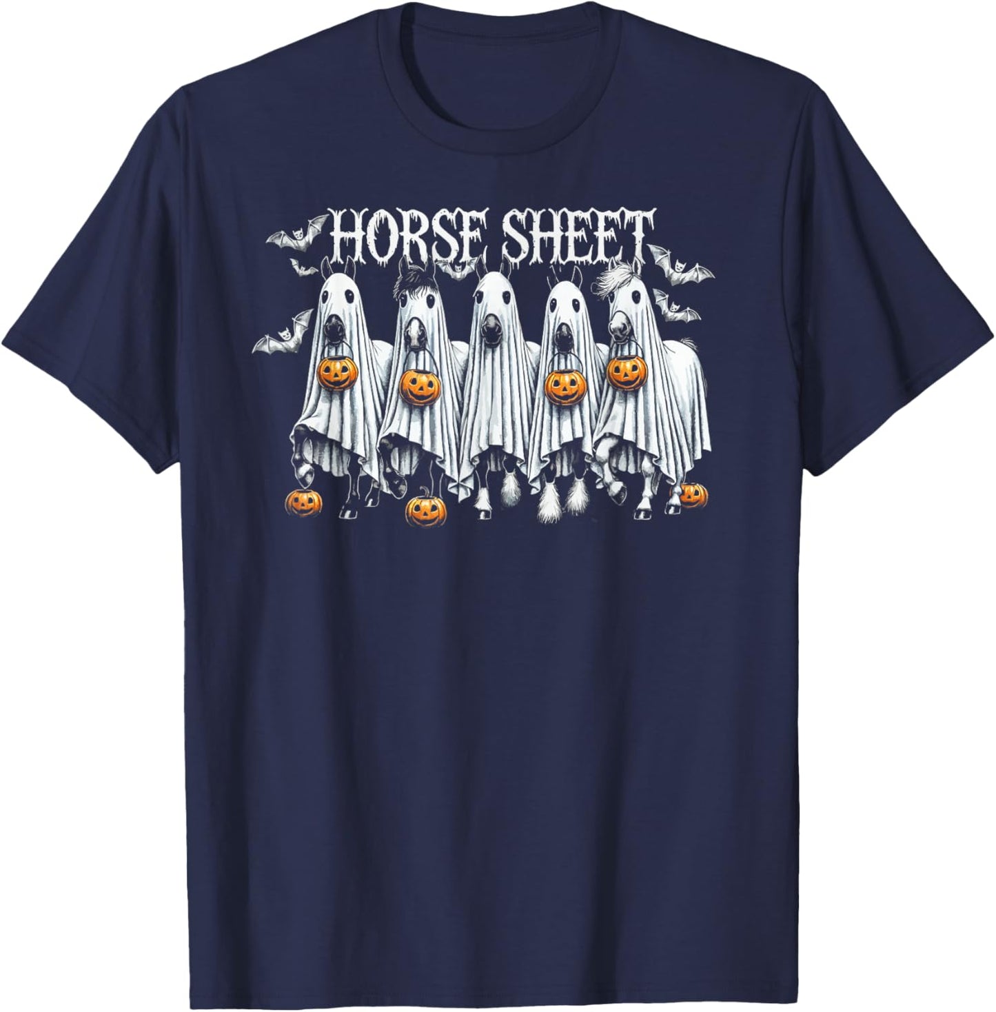 Horse Sheet Funny Ghost Horses Pumpkin Halloween Costume T-Shirt - T-Shirt | Navy
