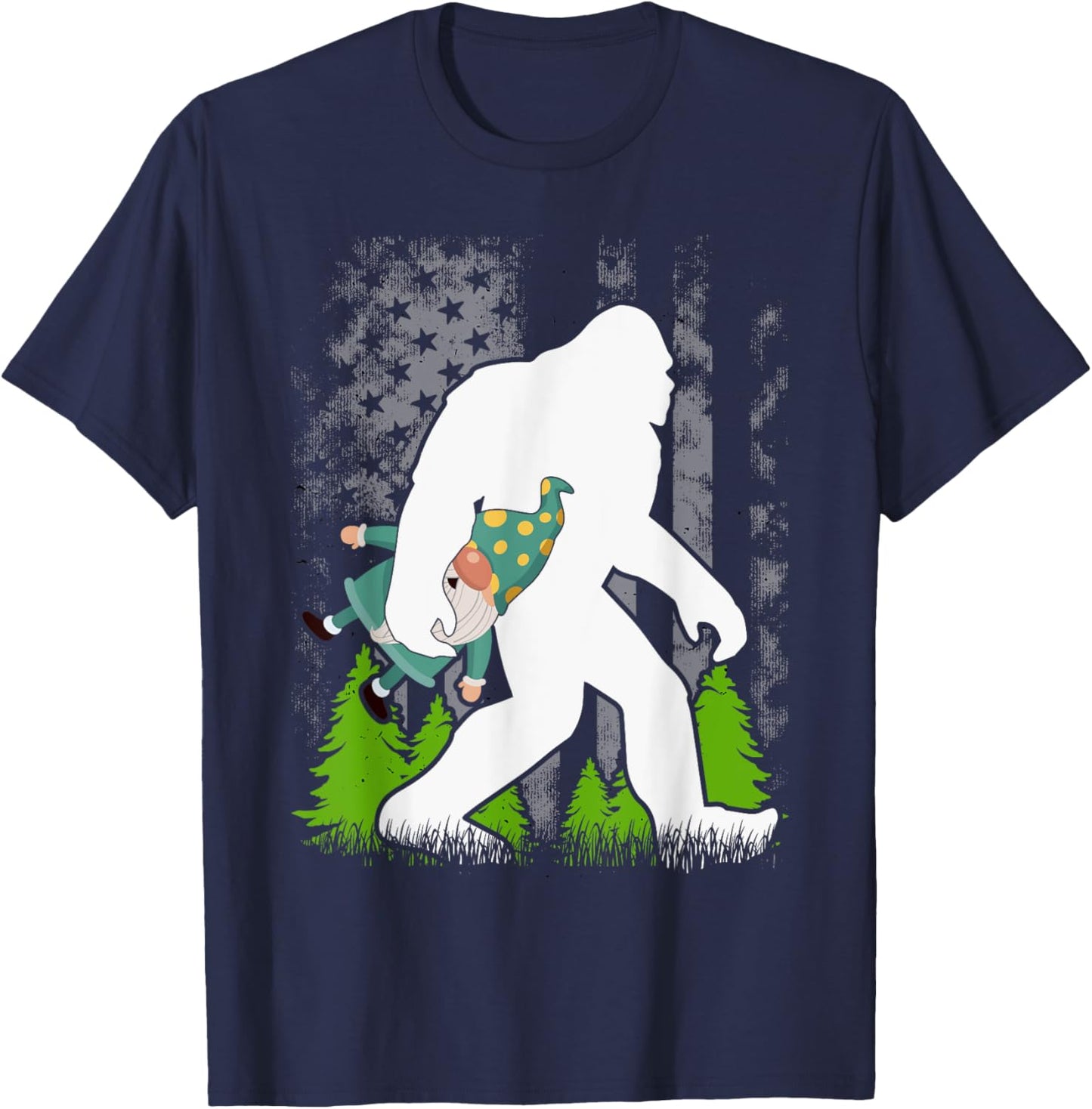 Bigfoot Carrying Gnome Funny Cute Sasquatch T-Shirt - T-Shirt | Navy