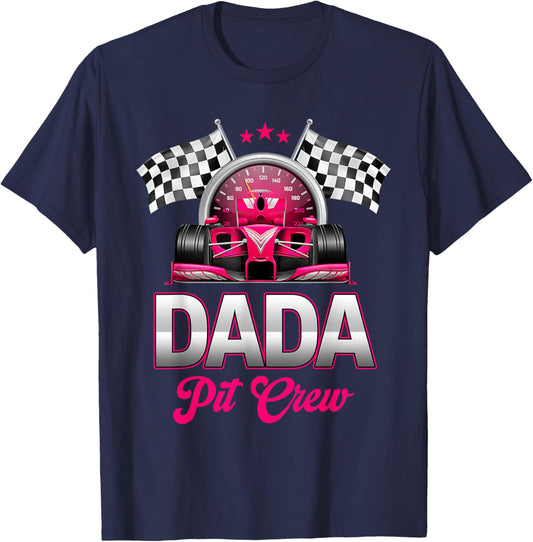 Dada Pit Crew Race Car Birthday Girl Party Racing Family T-Shirt - T-Shirt | Navy