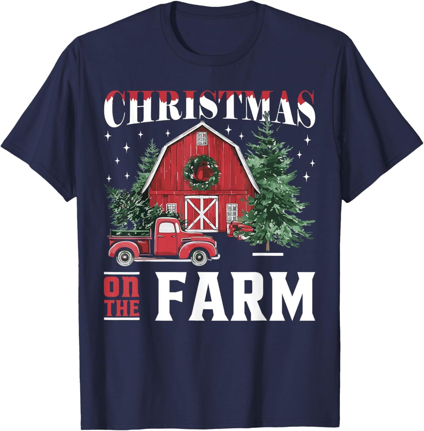 Christmas On The Farm Xmas Barn Truck Gift Cute Winter Classic Fit Black Solid Short Sleeve T-Shirt - T-Shirt | Navy