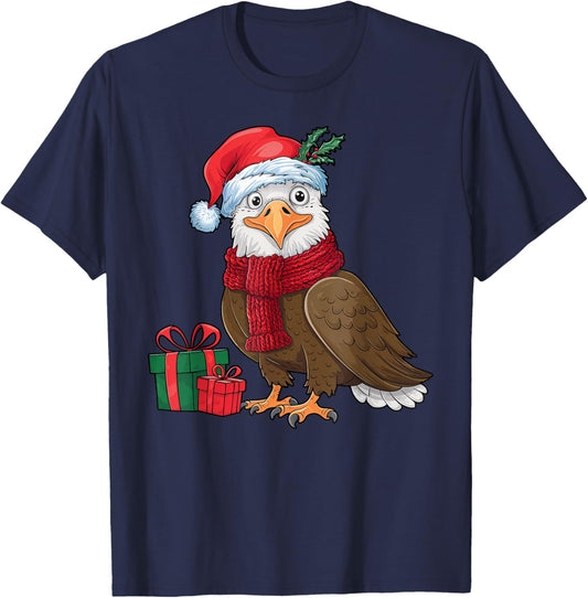 Funny Christmas Eagle Patriotic Bald Eagle With Santa Hat T-Shirt - T-Shirt | Navy