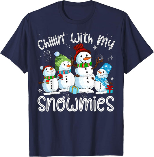 Chillin with My Snowmies Ugly Snowman Christmas T-Shirt - T-Shirt | Navy