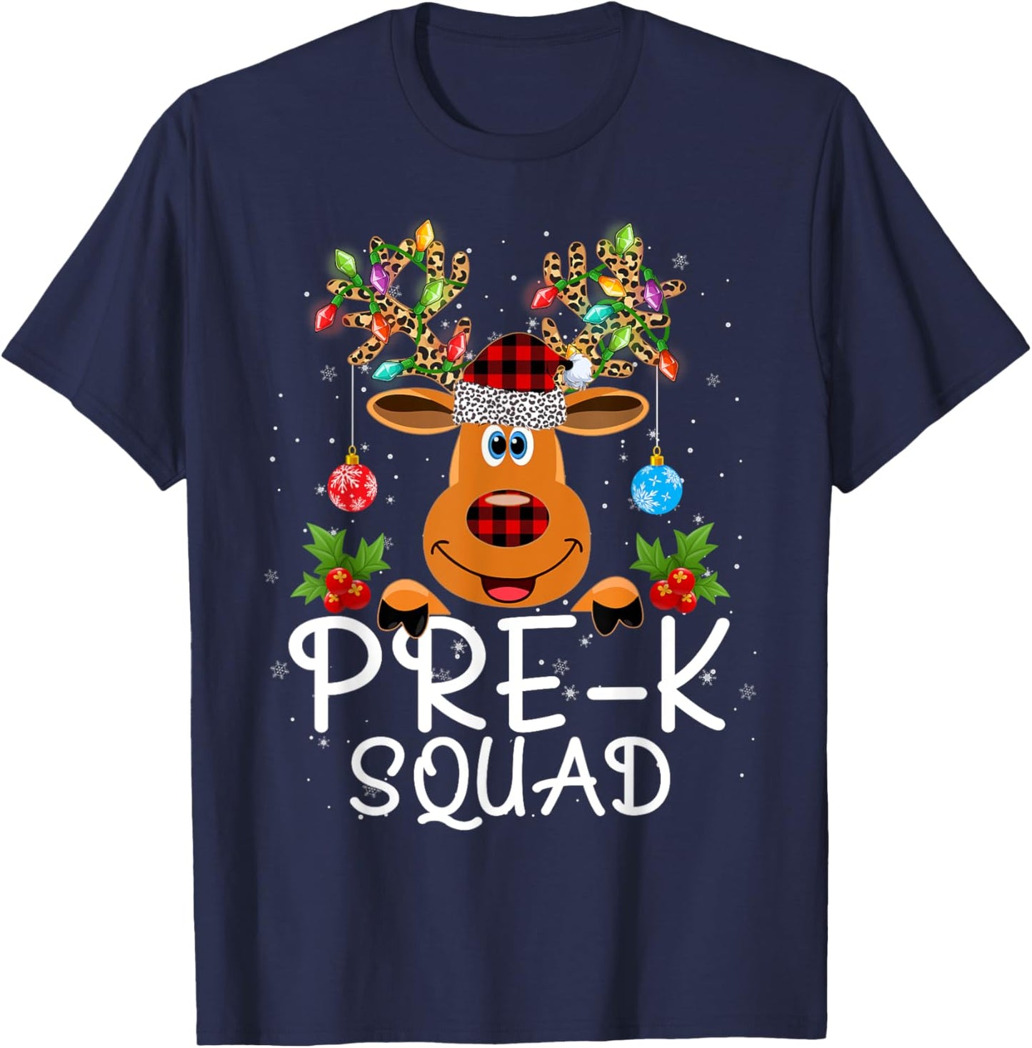 Pre-Kindergarten Squad Teacher Student Reindeer Christmas T-Shirt - T-Shirt | Navy