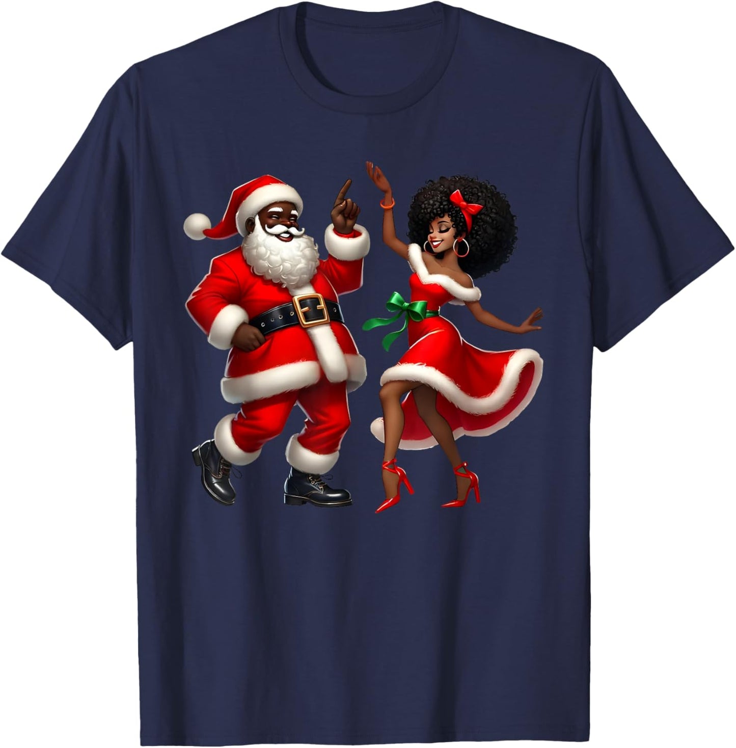 African Santa Mrs Claus Dancing African American Christmas T-Shirt - T-Shirt | Navy