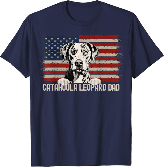 Best Dog Dad Ever American Flag - Catahoula Leopard Dad T-Shirt - T-Shirt | Navy