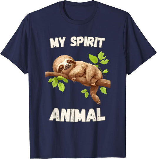 Sloth Is My Spirit Animal - Lazy Napping Funny Sloth Gift T-Shirt - T-Shirt | Navy