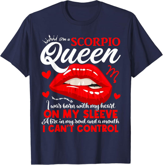 Scorpio Queen Scorpio Zodiac Sign Women Girls Lady Birthday T-Shirt - T-Shirt | Navy