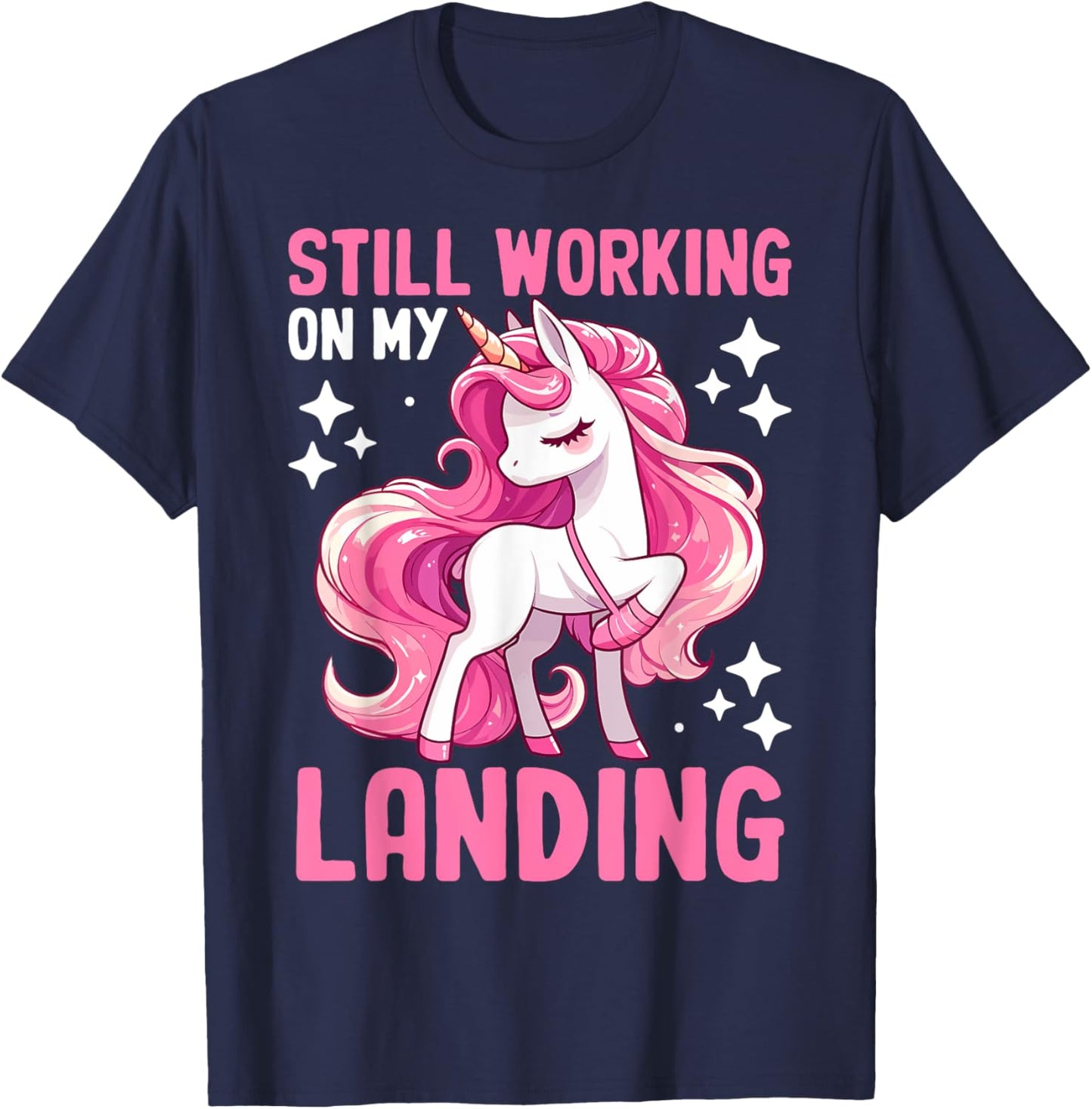Still Working On My Landing Injury Broken Arm Cute Unicorn T-Shirt - T-Shirt | Navy