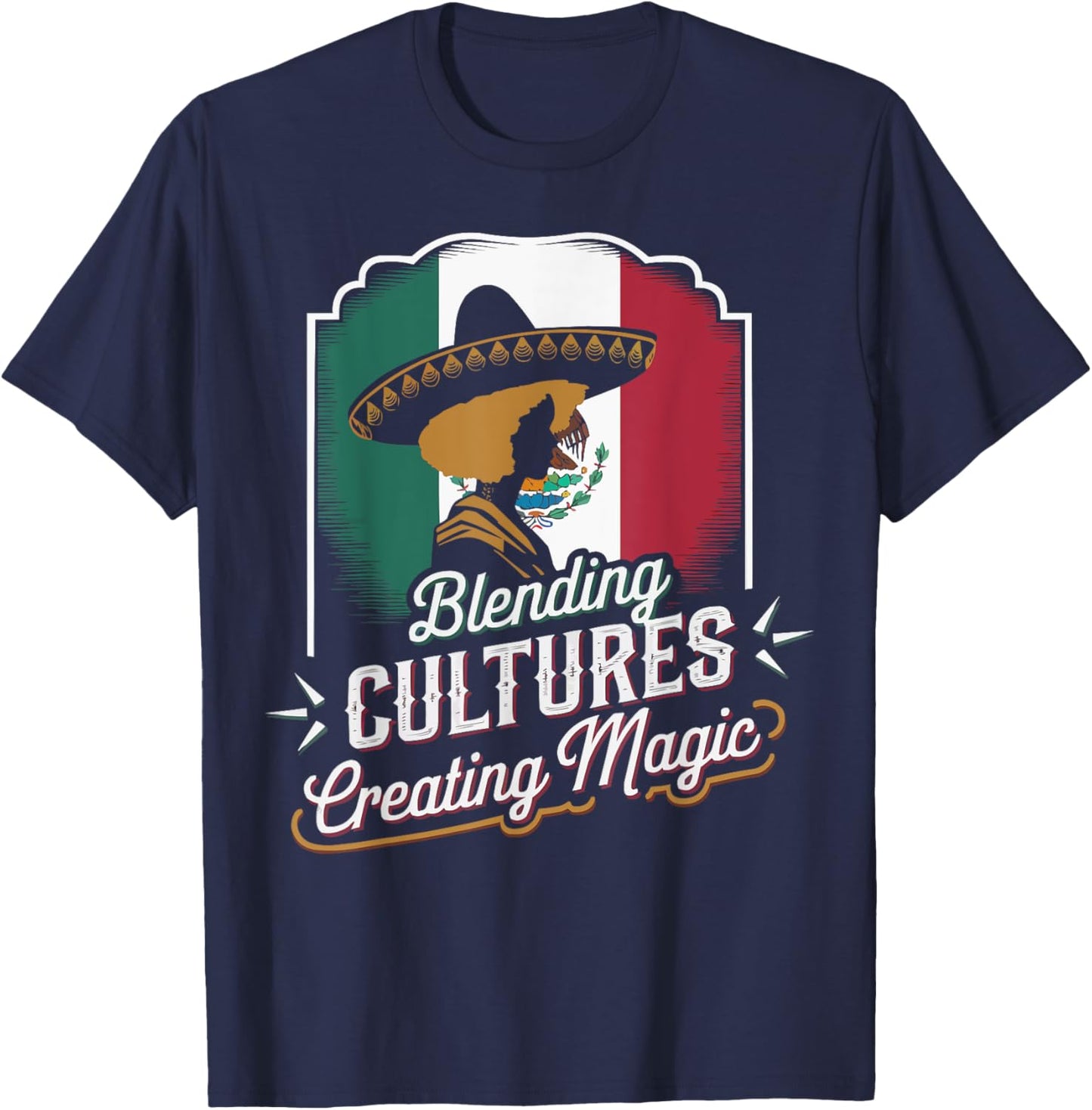 Half Mexican Half African American USA Flag Black America T-Shirt - T-Shirt | Navy