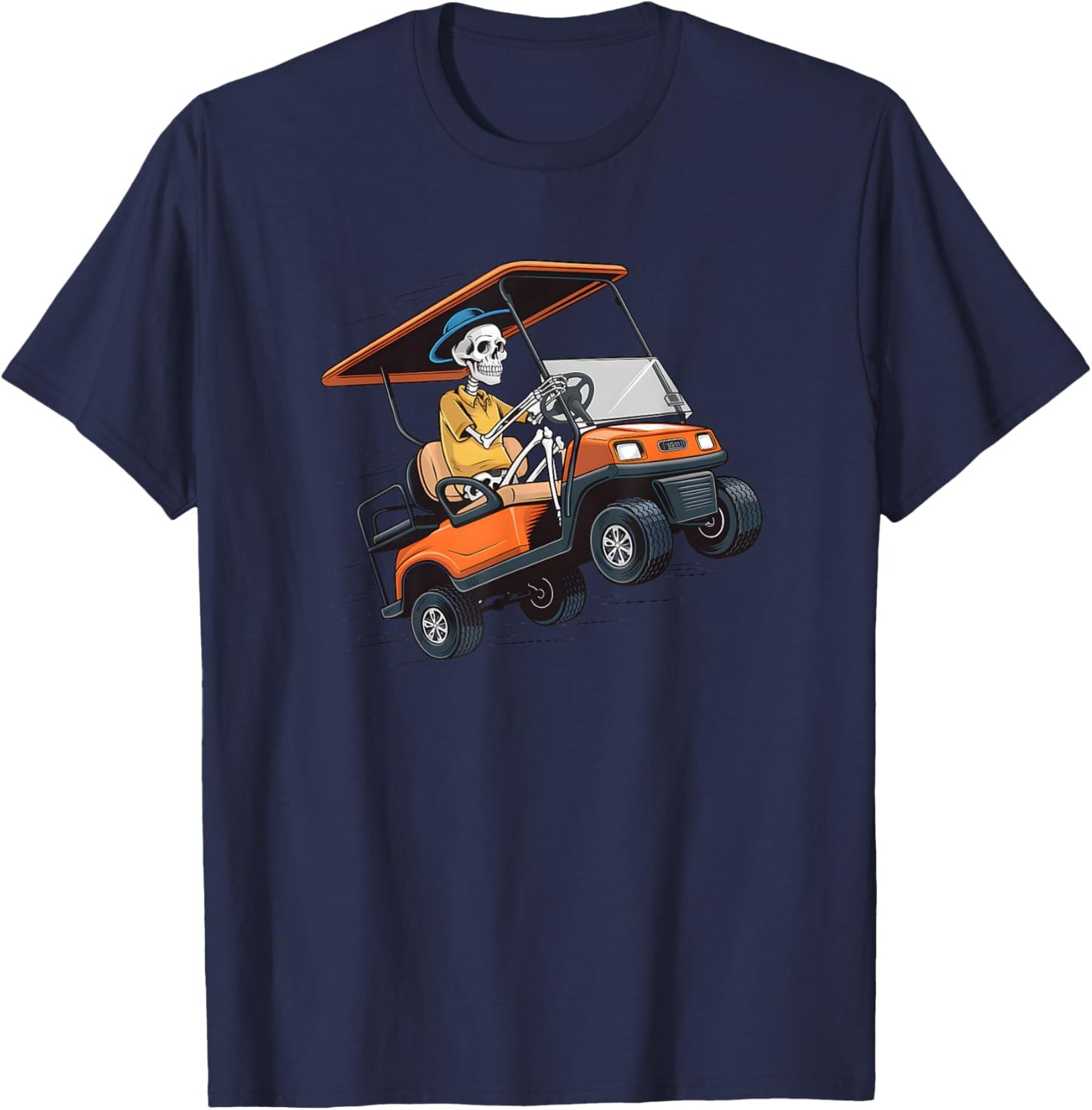 Halloween Funny Skeleton Riding Golf Cart Golfer Sport Lover T-Shirt - T-Shirt | Navy