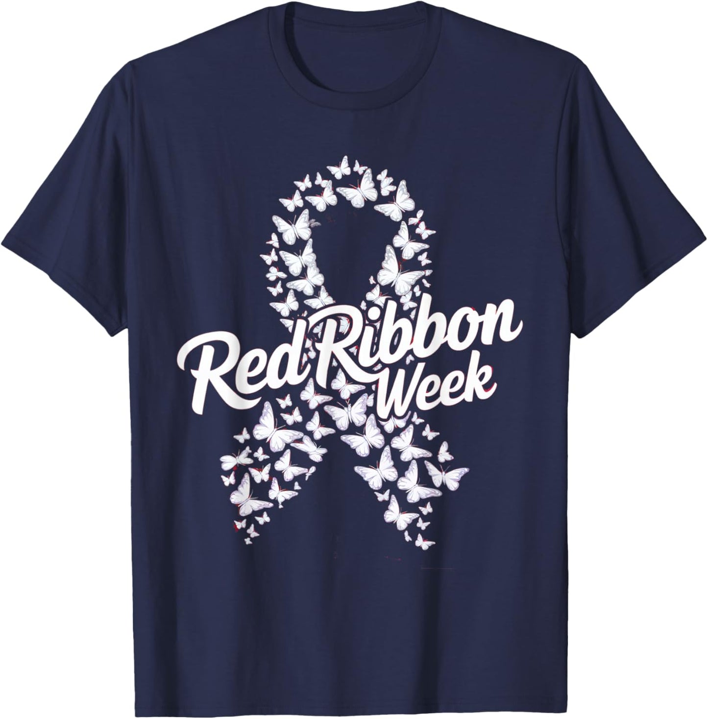 Red Ribbon Week 2025 HOPE LOVE SUPPORT Red Ribbon Week T-Shirt - T-Shirt | Navy