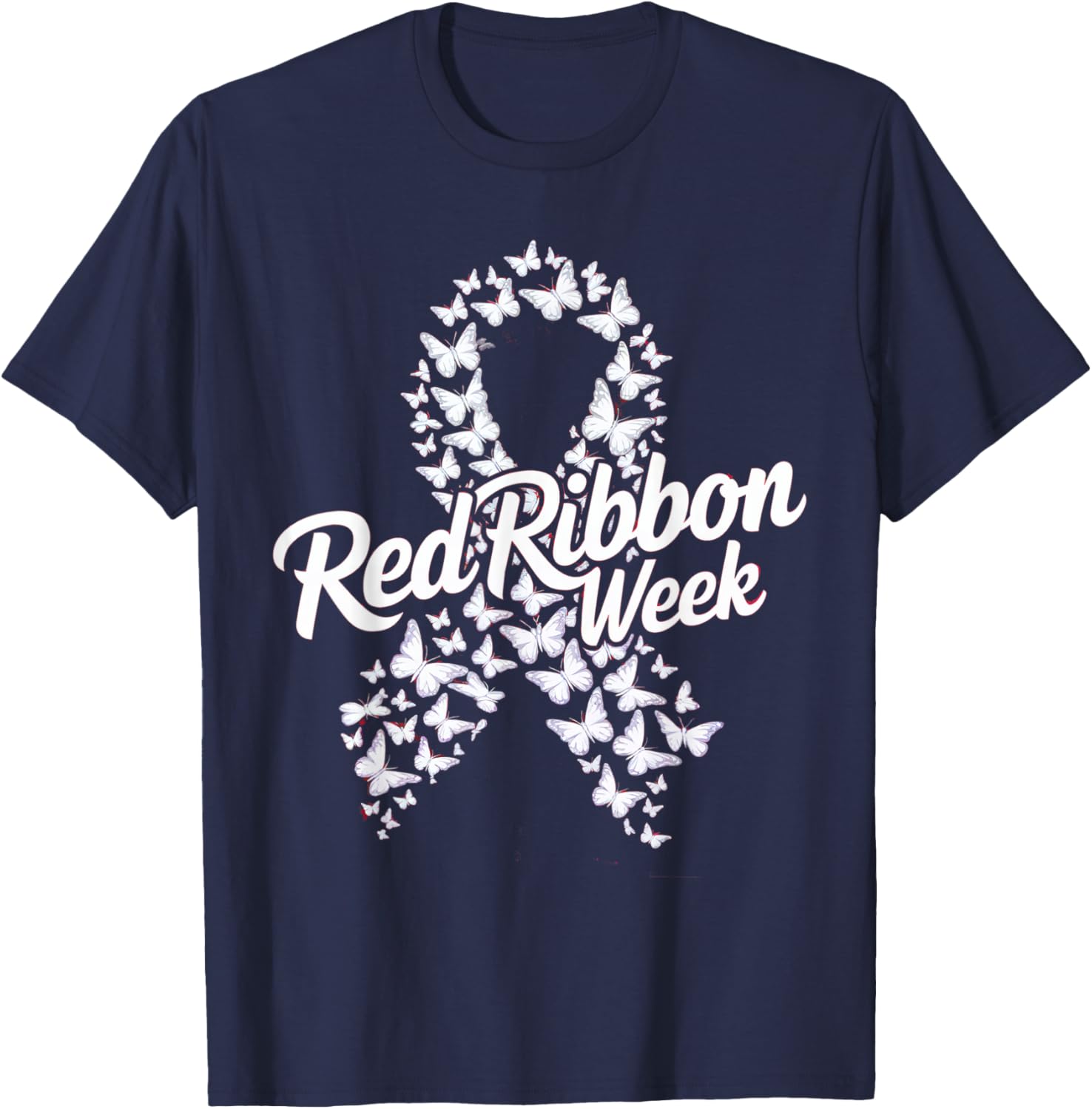 Red Ribbon Week 2025 HOPE LOVE SUPPORT Red Ribbon Week T-Shirt - T-Shirt | Navy