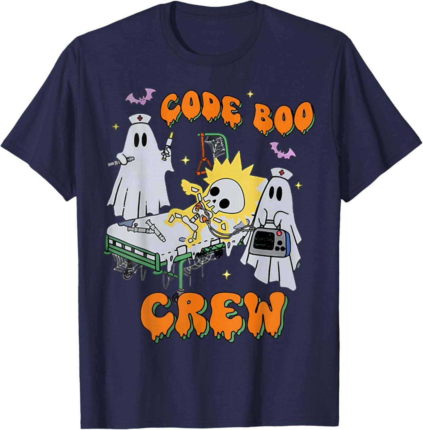 Code Boo Crew, Funny Ghost Nurse Halloween, Ghost ER Nurse T-Shirt - T-Shirt | Navy