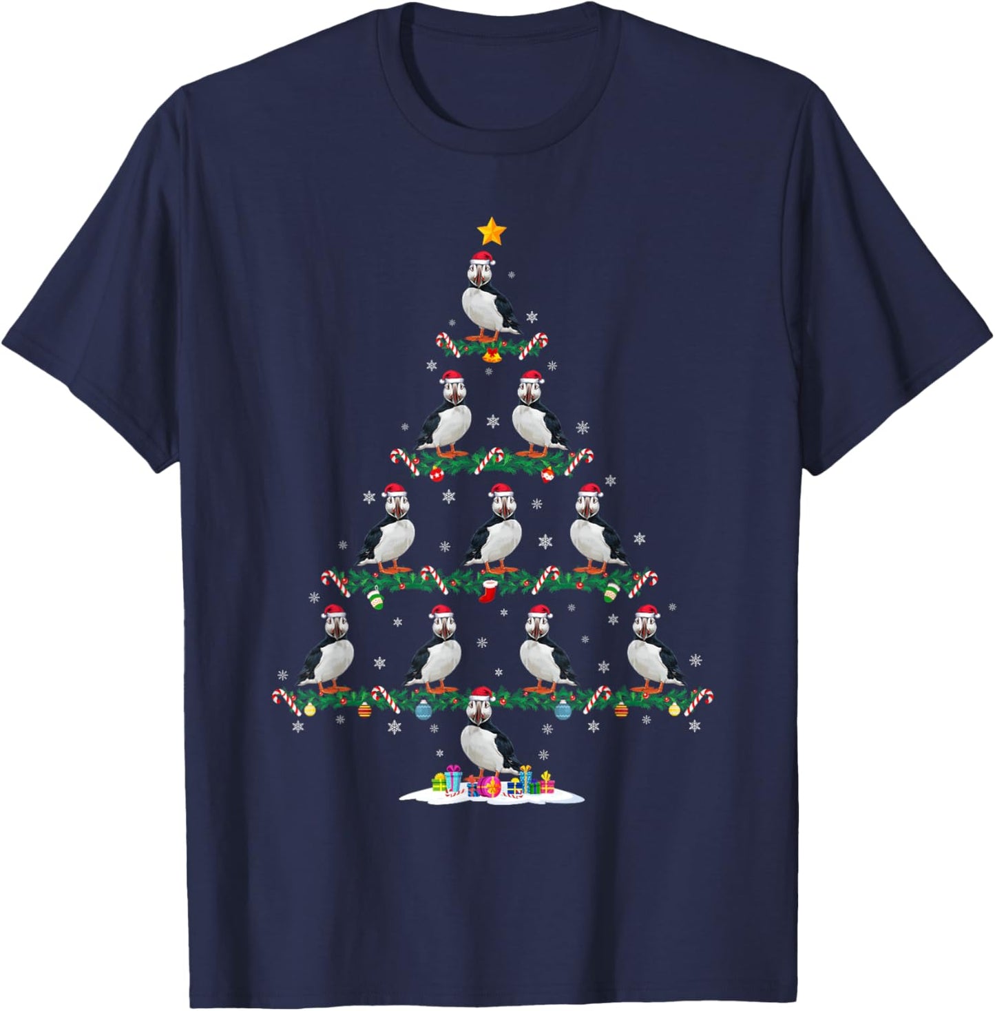 Puffin Christmas Tree Pajama Men Women Kids Ugly Xmas T-Shirt - T-Shirt | Navy