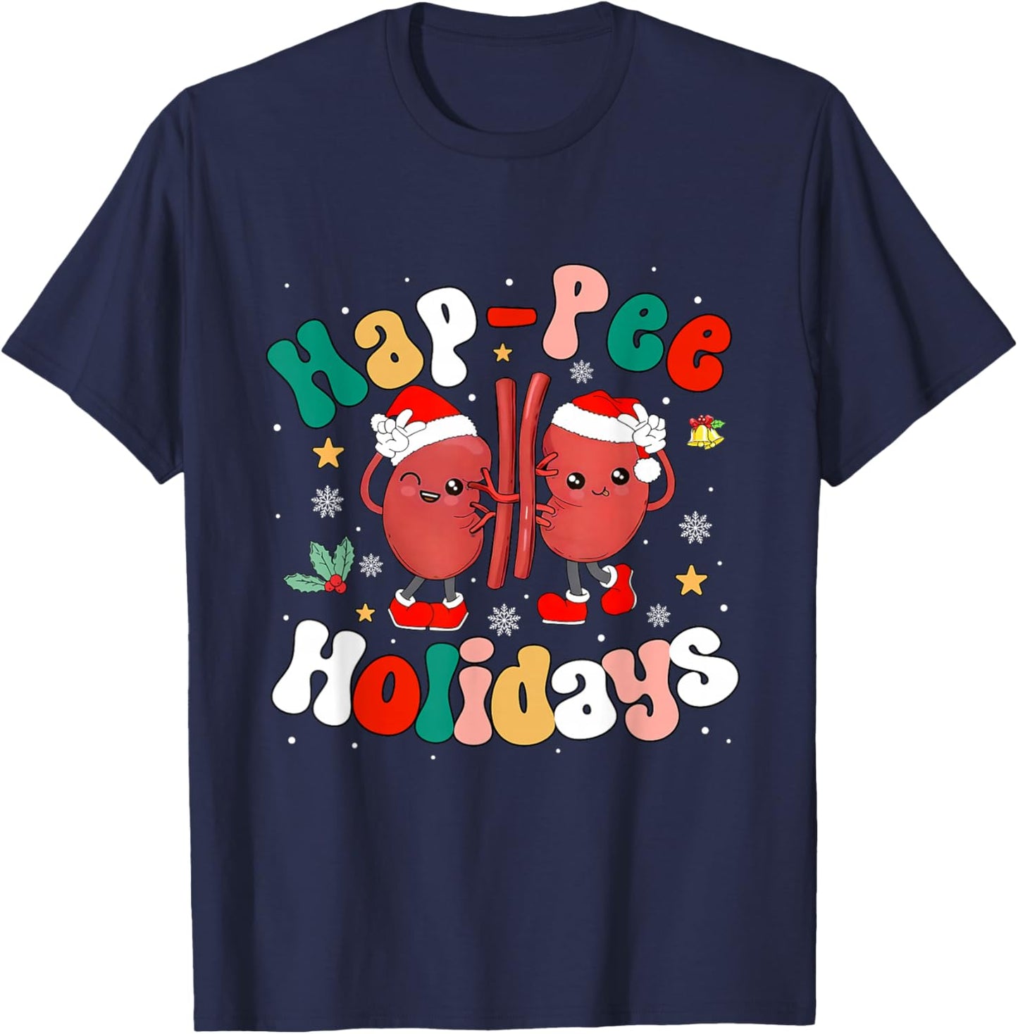 Hap-Pee Holiday Christmas Santa Kidney Nephrology Technician T-Shirt - T-Shirt | Navy