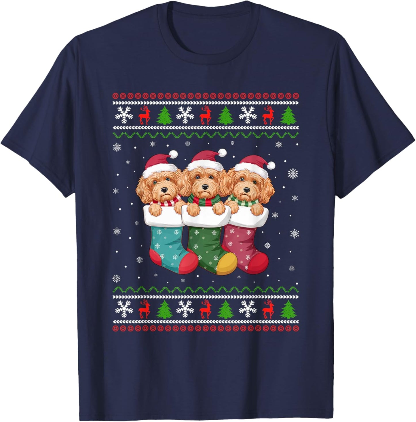Ugly Xmas Sweater Cockapoo Dog In Christmas Socks T-Shirt - T-Shirt | Navy