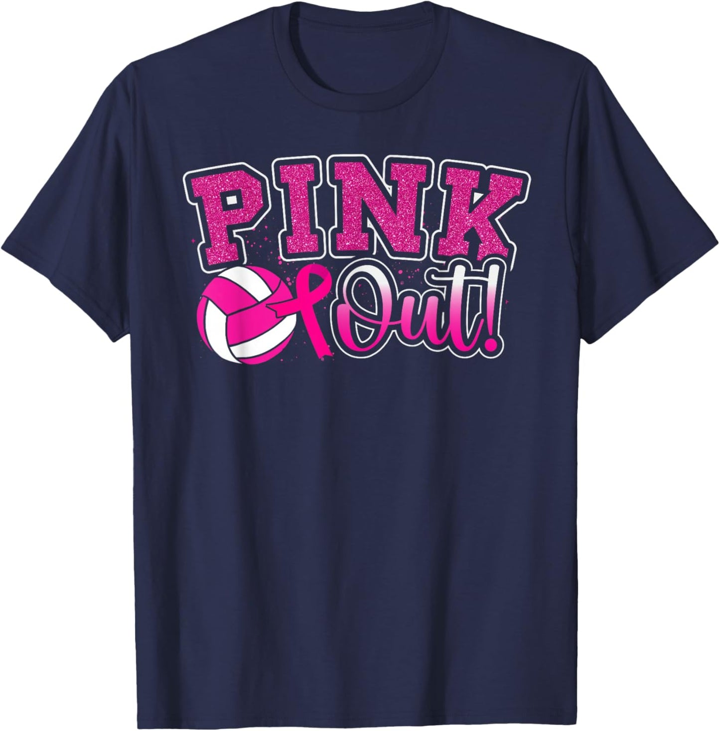 Pink Out Tackle Breast Cancer Awareness Volleyball Men Women T-Shirt - T-Shirt | Navy