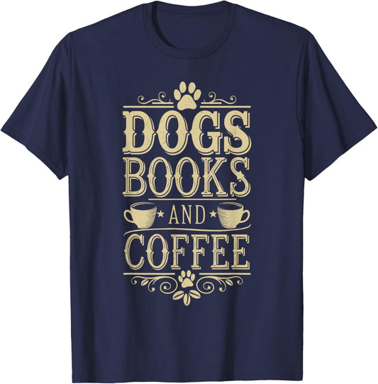 Dogs Books And Coffee T-Shirt - T-Shirt | Navy