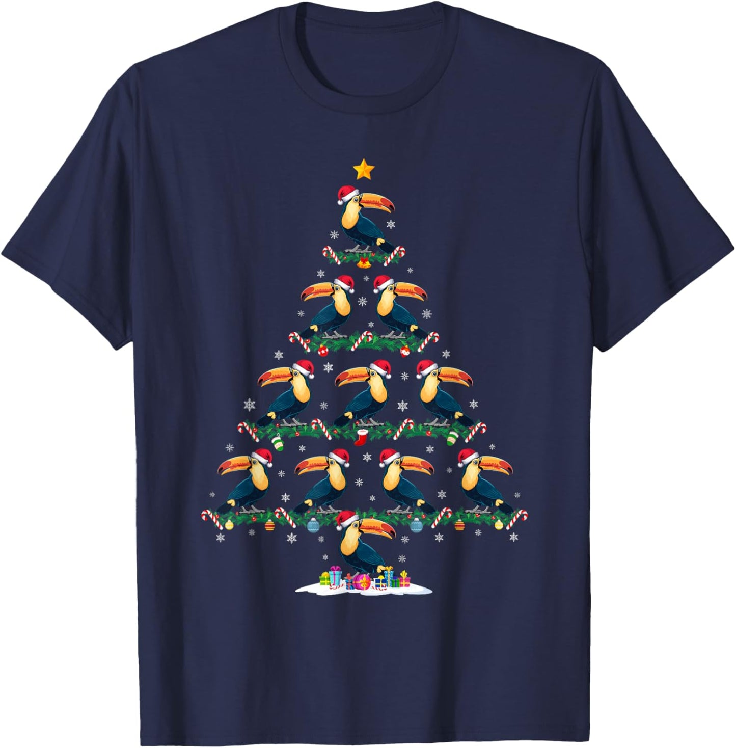 Toucans Christmas Tree Pajama Men Women Kids Ugly Xmas T-Shirt - T-Shirt | Navy