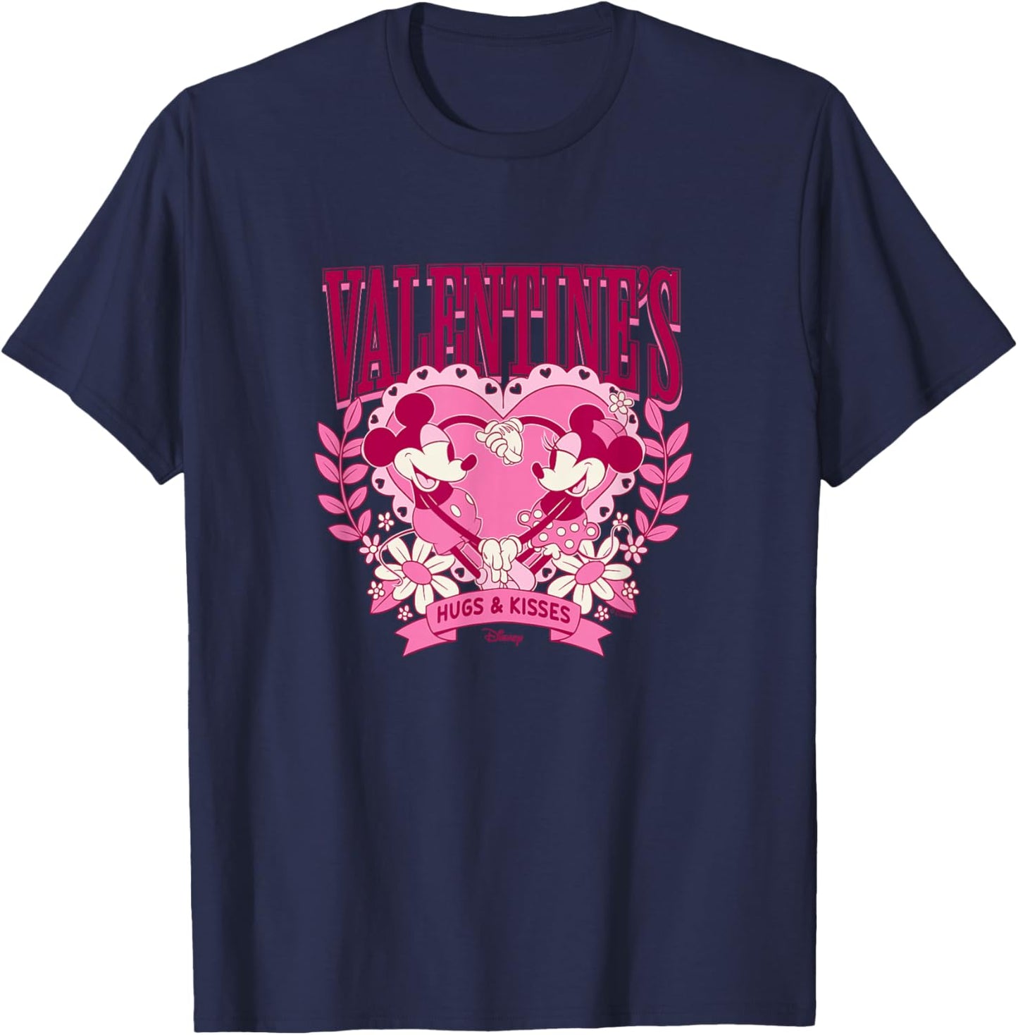 Mickey and Minnie Mouse Valentine's Day Heart Hugs & Kisses T-Shirt - T-Shirt | Navy