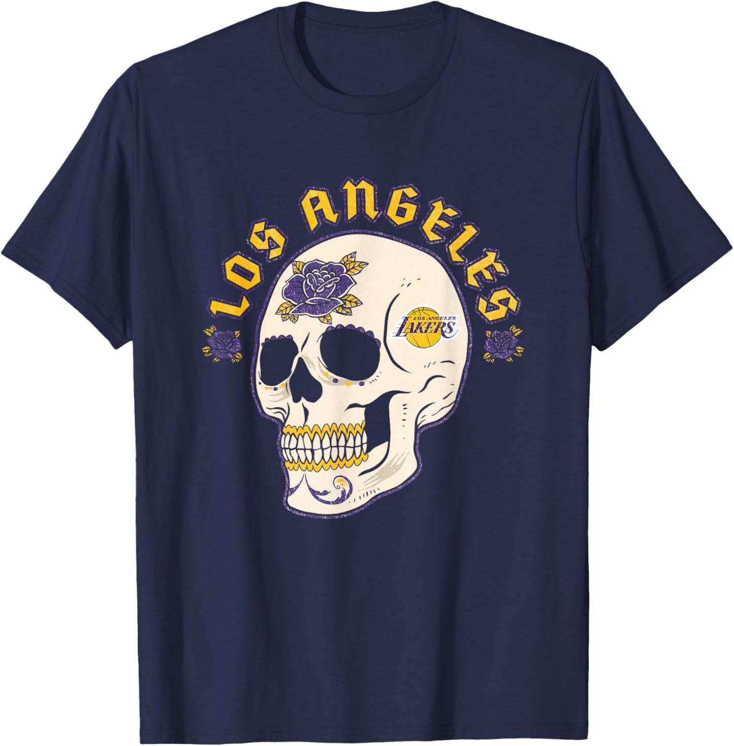 NBA Los Angeles Lakers Halloween Floral Skull T-Shirt - T-Shirt | Navy