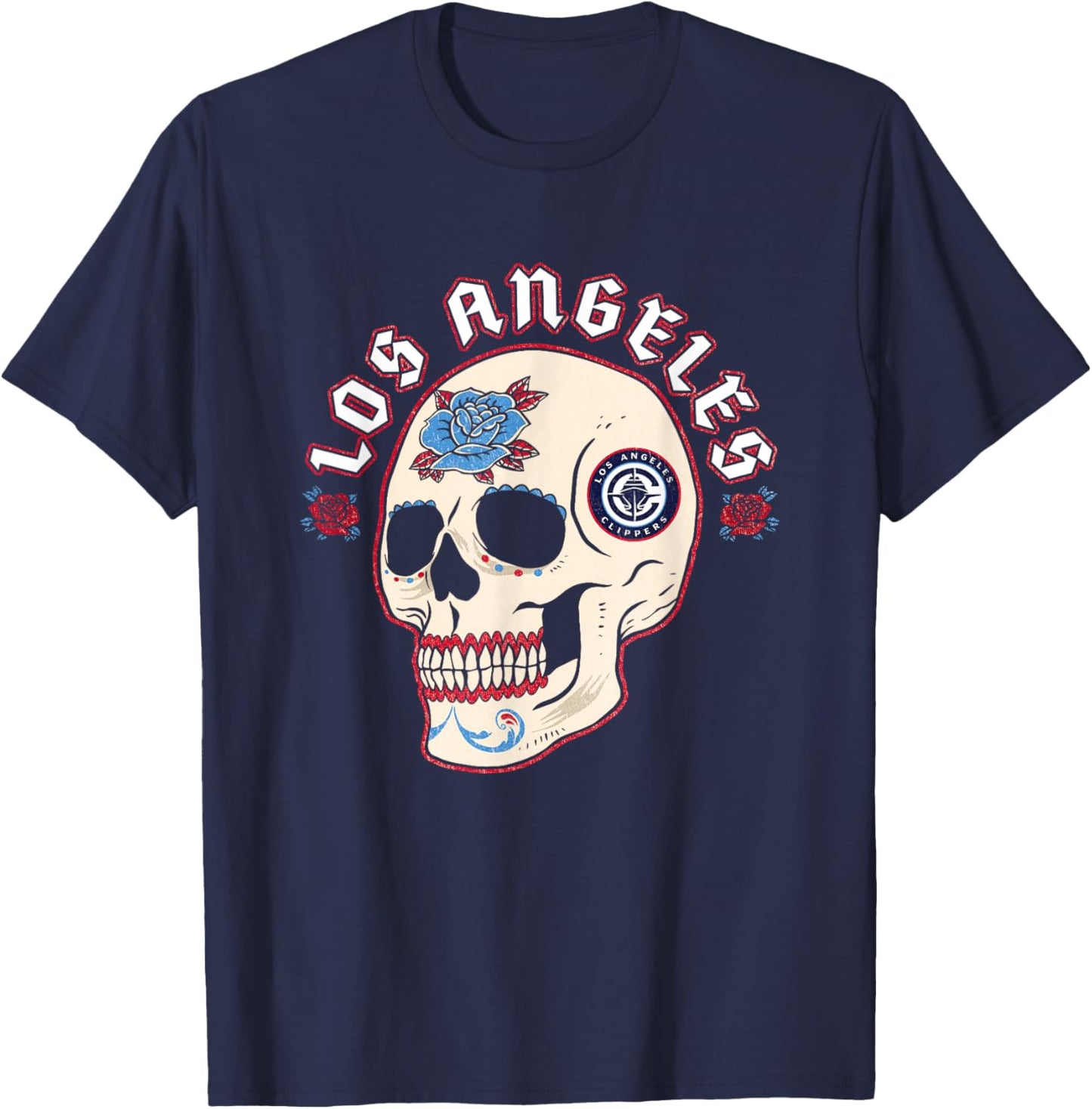 NBA Los Angeles Clippers Halloween Floral Skull T-Shirt - T-Shirt | Navy