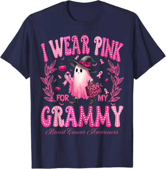 I Wear Pink For My Grammy Breast Cancer Boo Halloween T-Shirt - T-Shirt | Navy