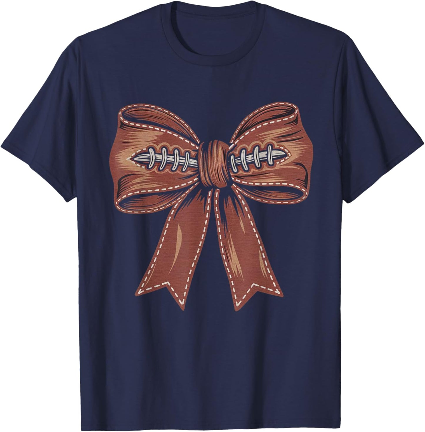 Coquette Bow Pumpkin American Football Autumn Thanksgiving T-Shirt - T-Shirt | Navy