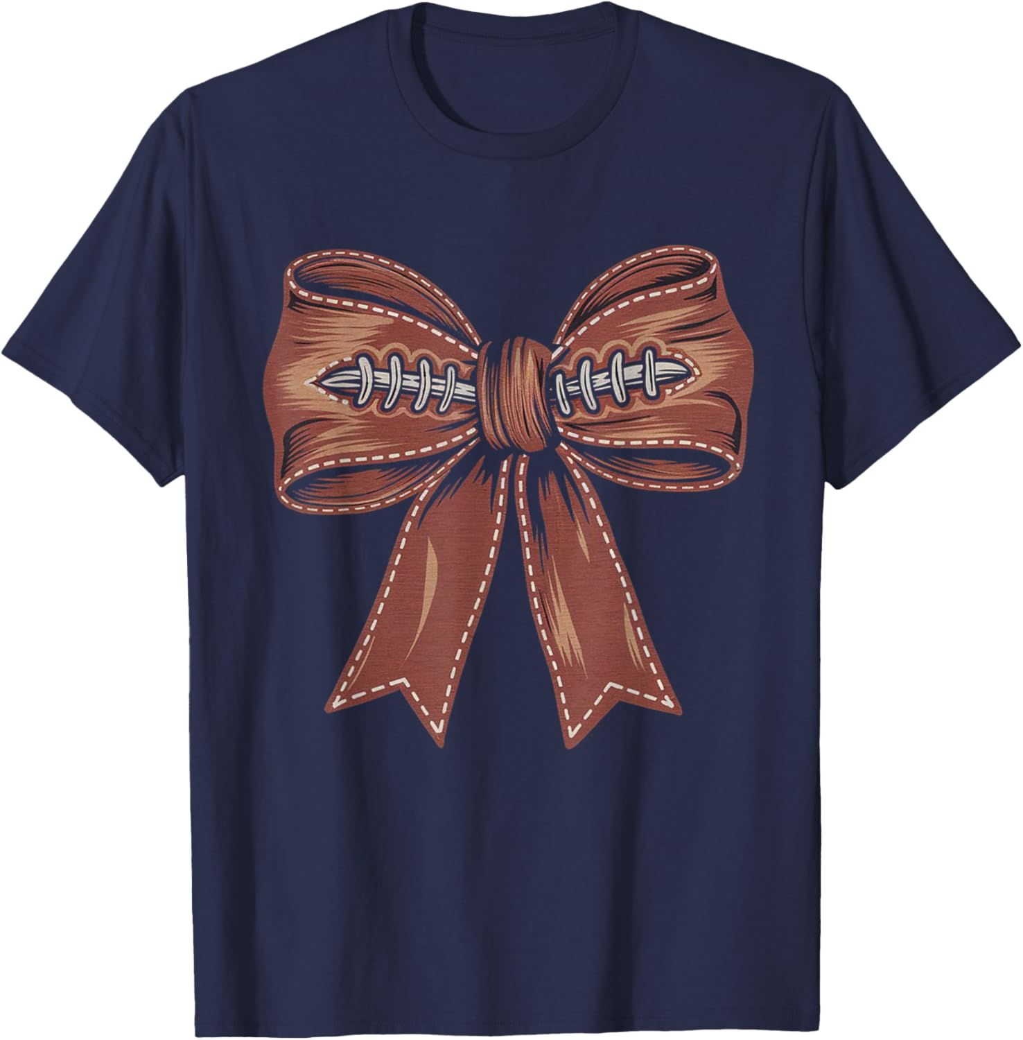 Coquette Bow Pumpkin American Football Autumn Thanksgiving T-Shirt - T-Shirt | Navy