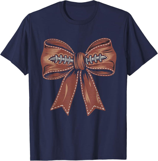 Coquette Bow Pumpkin American Football Autumn Thanksgiving T-Shirt - T-Shirt | Navy
