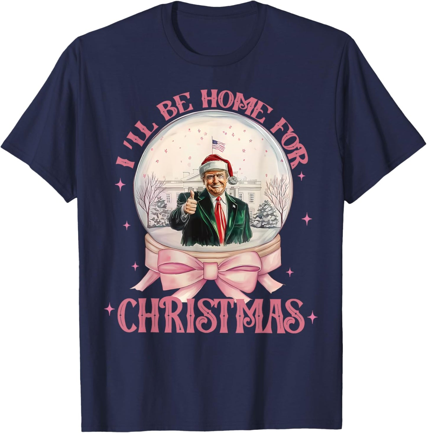 Funny Trump 2024 I'll Be Home Christmas Santa Xmas Pajamas T-Shirt - T-Shirt | Navy