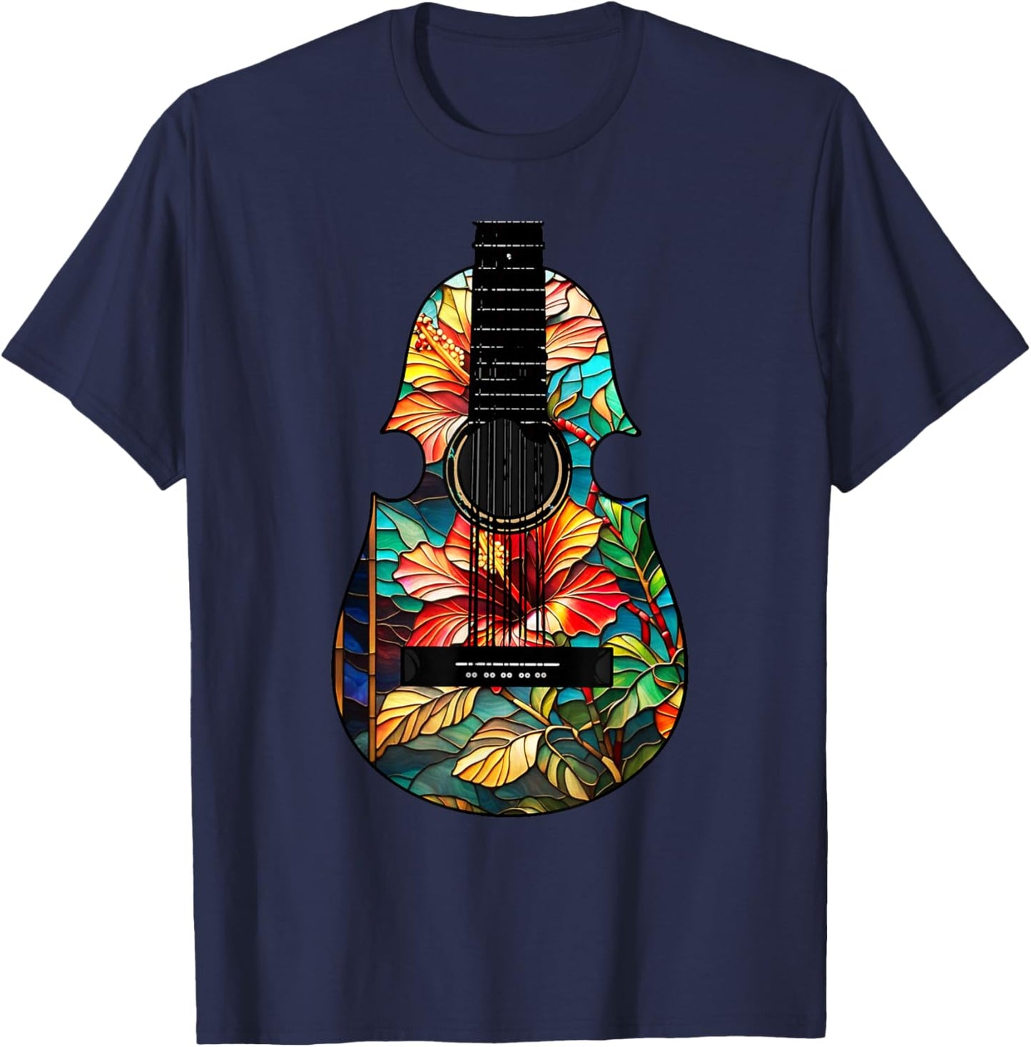 Puerto Rican Cuatro with Colorful Maga Flower T-Shirt - T-Shirt | Navy