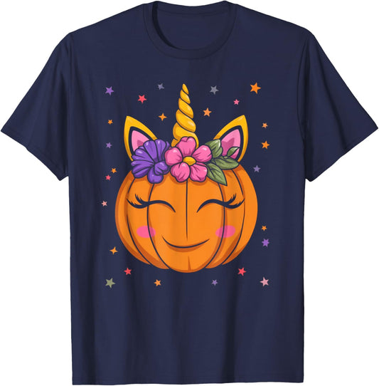 Cute Unicorn Pumpkin Girls Kids Funny Halloween Costume T-Shirt - T-Shirt | Navy