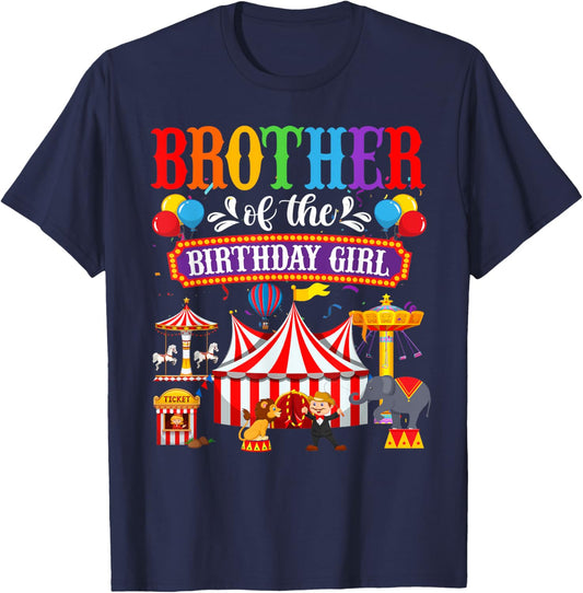 Brother Of The Birthday For Girl Circus Carnival Family T-Shirt - T-Shirt | Navy