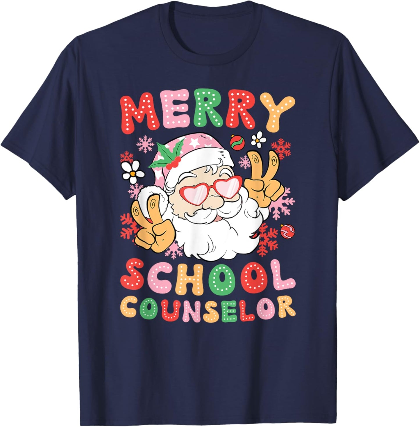 Merry School Counselor Christmas School Counseling Xmas T-Shirt - T-Shirt | Navy
