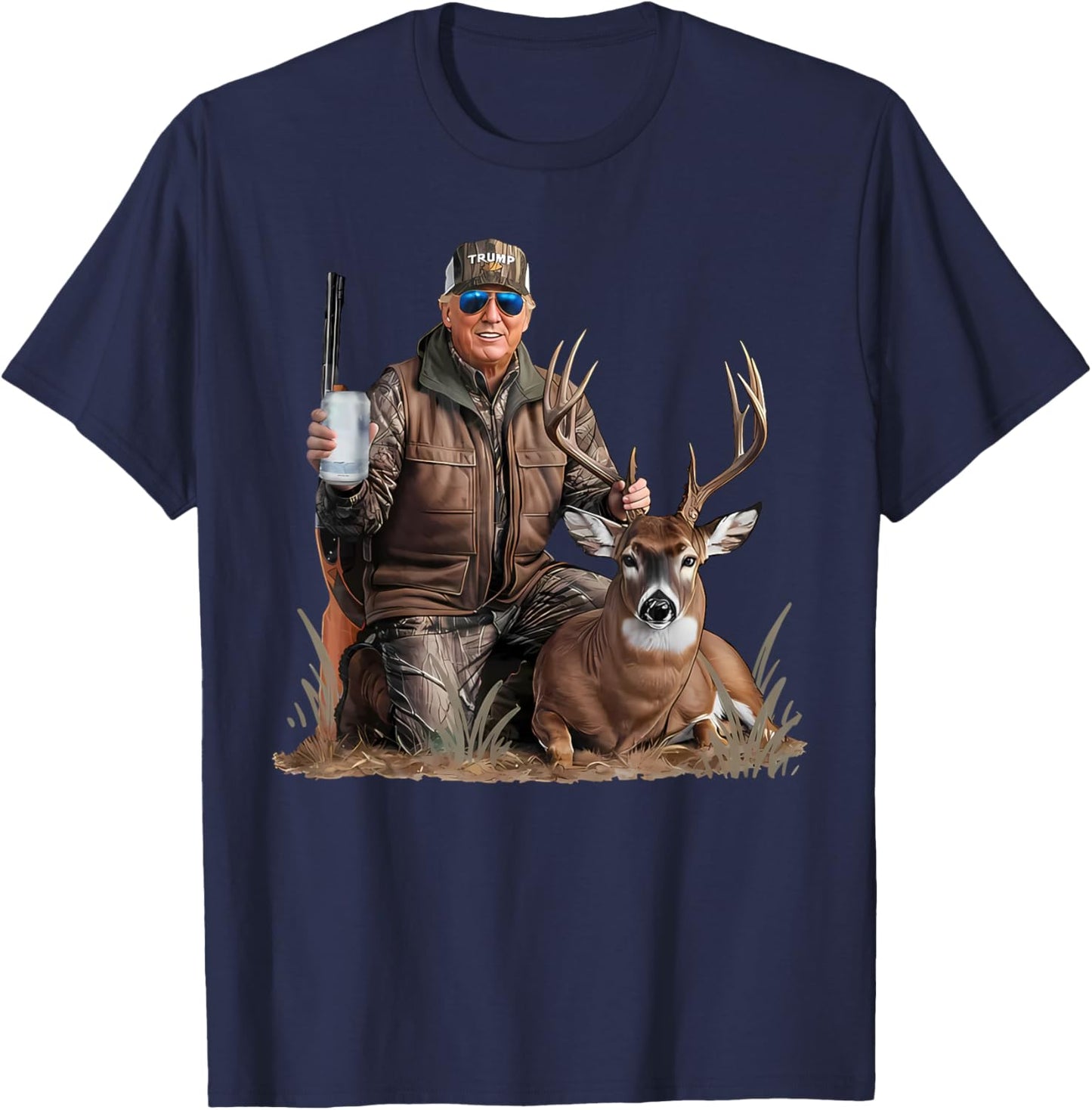 Trump Deer Hunting Donald Trump Old School Camouflage T-Shirt - T-Shirt | Navy