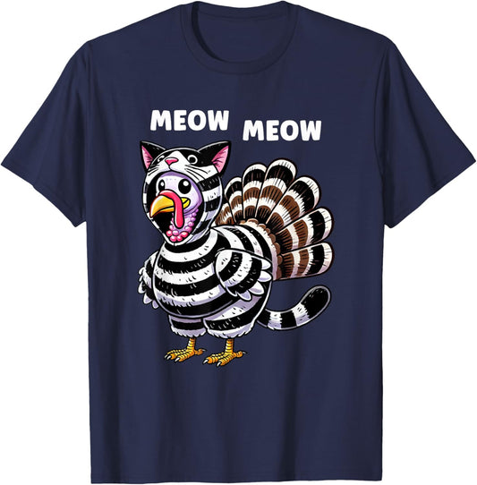 Funny Thanksgiving Cat Turkey Cat Men Women Turkey T-Shirt - T-Shirt | Navy