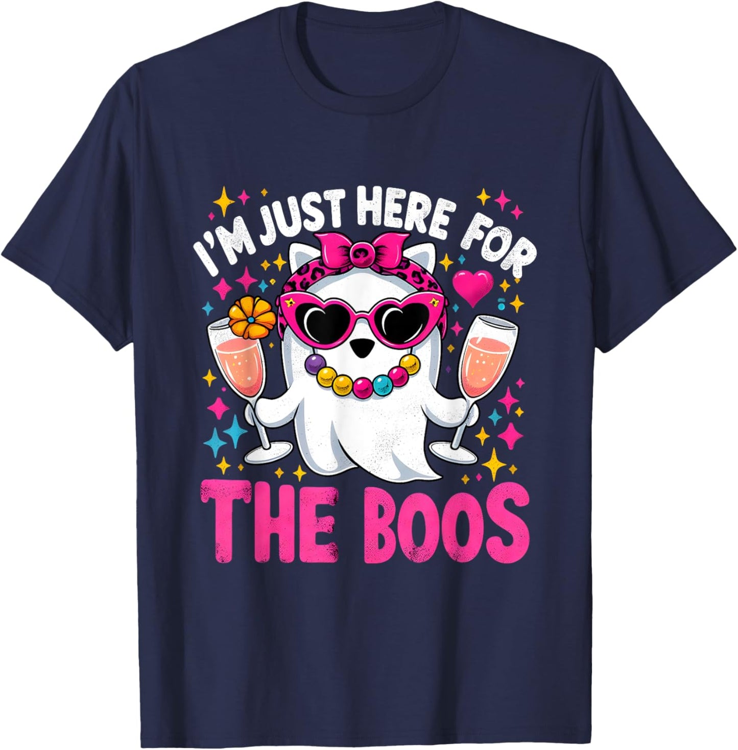 I'm Just Here For The Boos Funny Halloween Gifts Women Ghost T-Shirt - T-Shirt | Navy