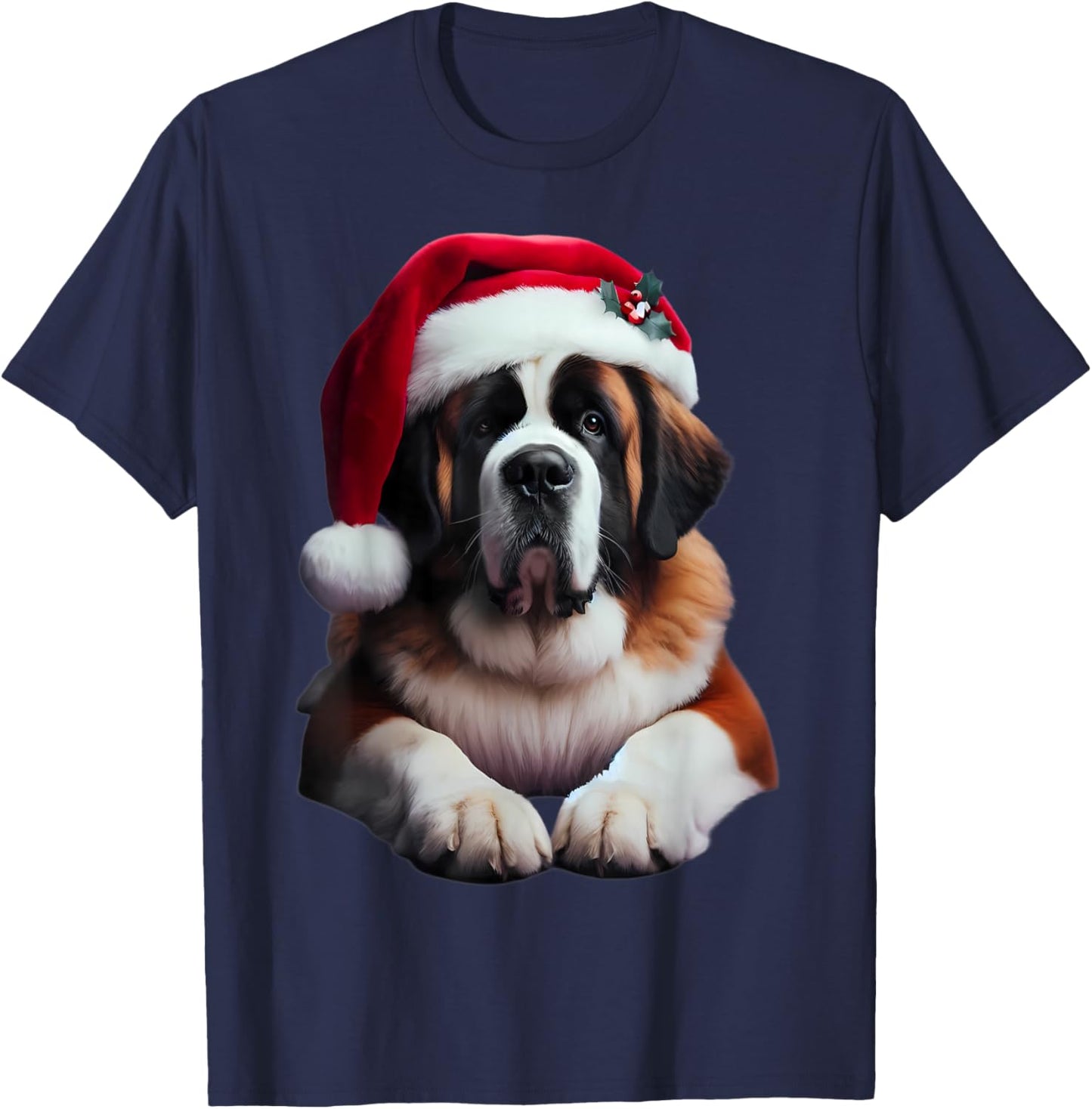 Saint Bernard With Santa Hat Christmas Xmas Dog Owner Mom T-Shirt - T-Shirt | Navy