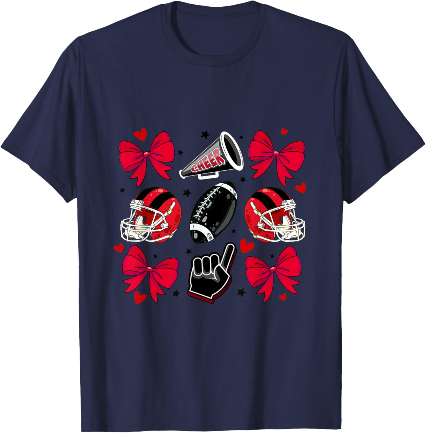 Football Cheer Mom Sister Coquette Bow Game Day Red Black T-Shirt - T-Shirt | Navy