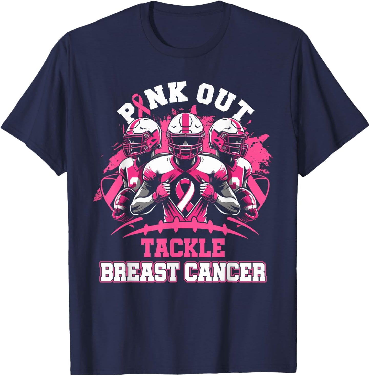 Pink Out Tackle Breast Cancer Awareness American Football T-Shirt - T-Shirt | Navy