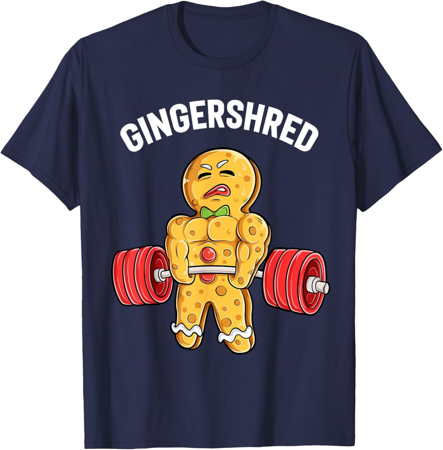 Gingershred Funny Gingerbread Man Gym Bodybuilding Christmas T-Shirt - T-Shirt | Navy