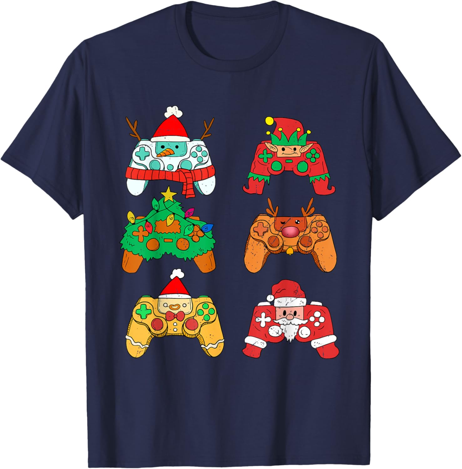 Video Game Christmas Santa Elf Gaming Controllers Gamer Boys T-Shirt - T-Shirt | Navy