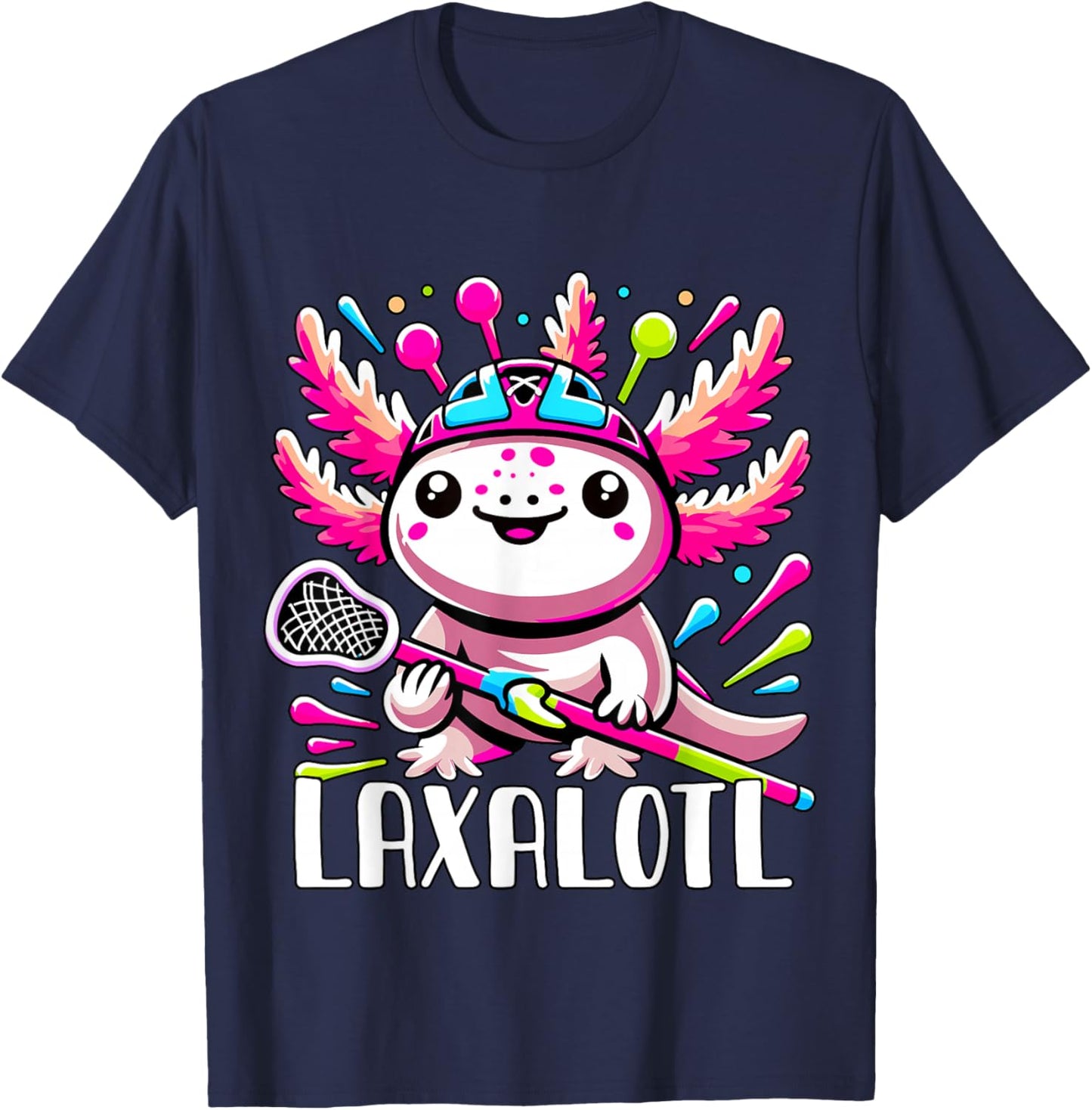 Laxalotl Axolotl Lacrosse Player T-Shirt - T-Shirt | Navy