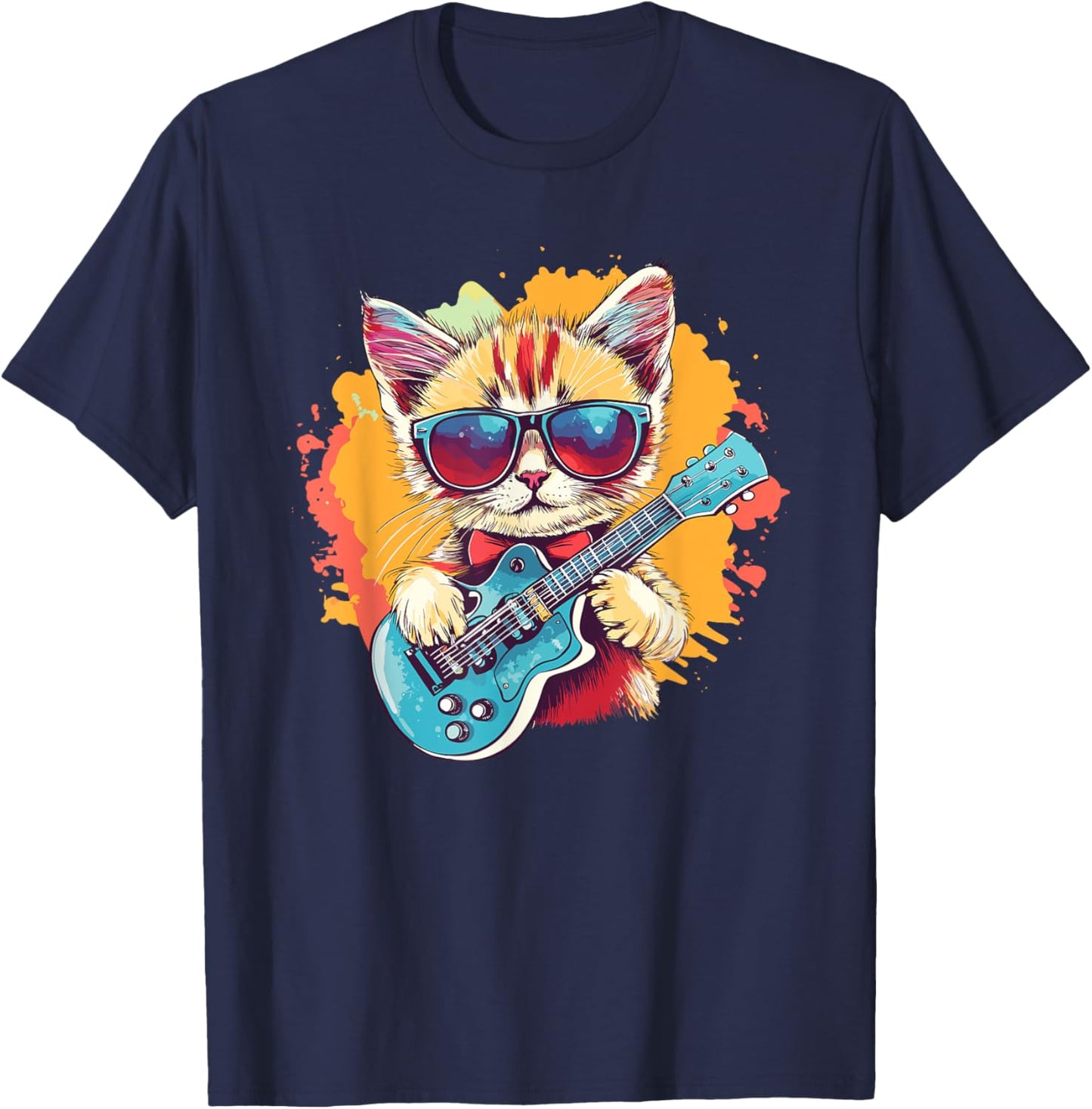 Cat Playing Guitar With Sunglasses Style Women Kids T-Shirt - T-Shirt | Navy