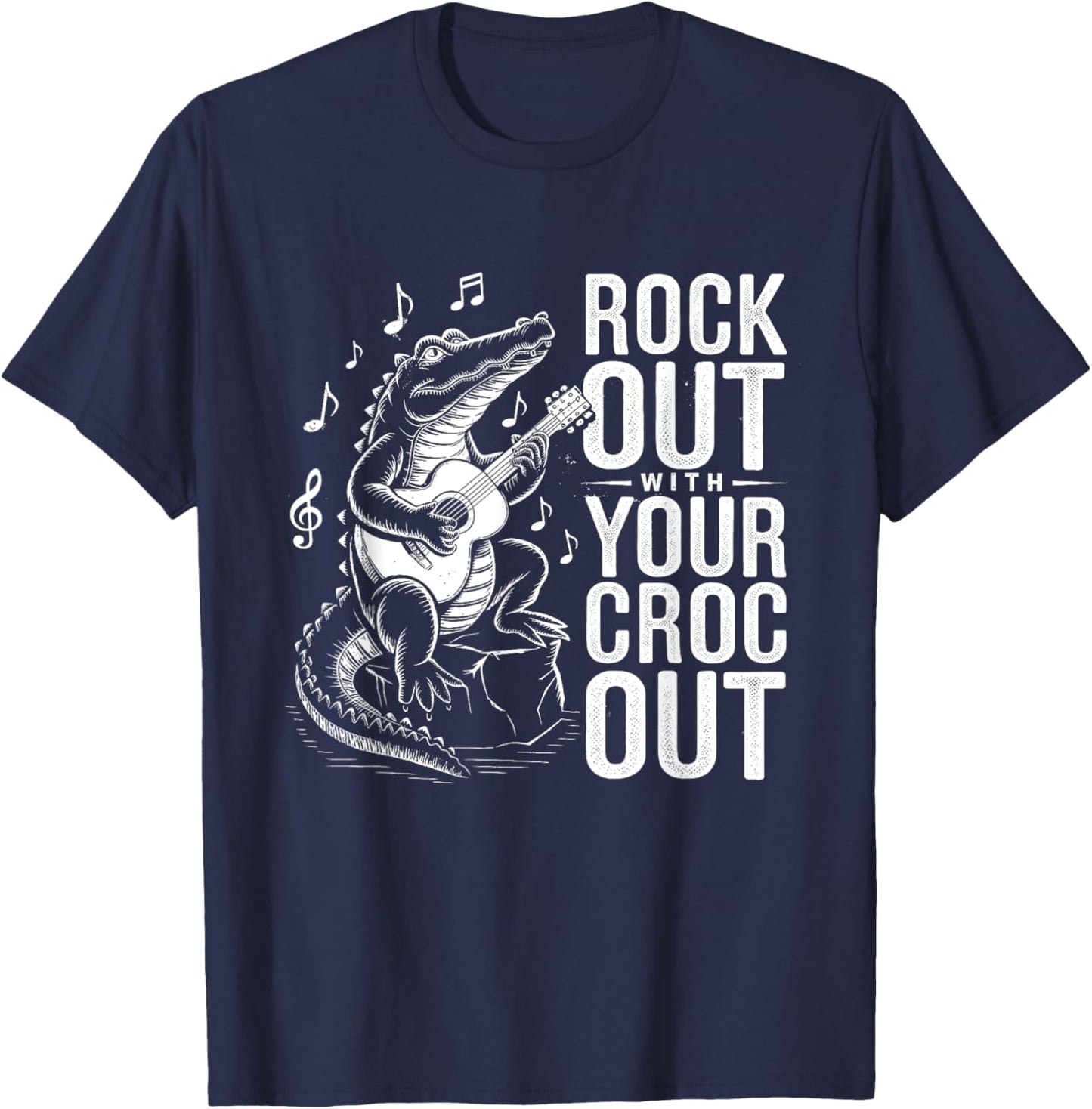 Rock Out with Your Croc Out, Crocodile Playing Guitar T-Shirt - T-Shirt | Navy